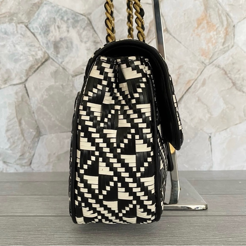 Karl Lagerfeld Black & White Geometric Woven Chain Shoulder Bag - Picture 5 of 9